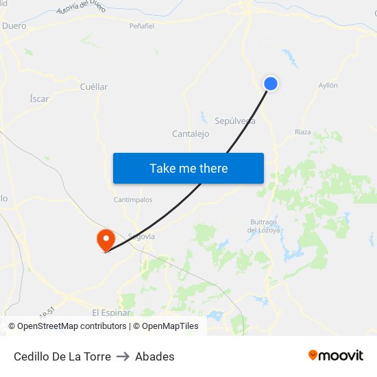 Cedillo De La Torre to Abades map