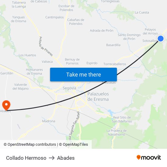 Collado Hermoso to Abades map