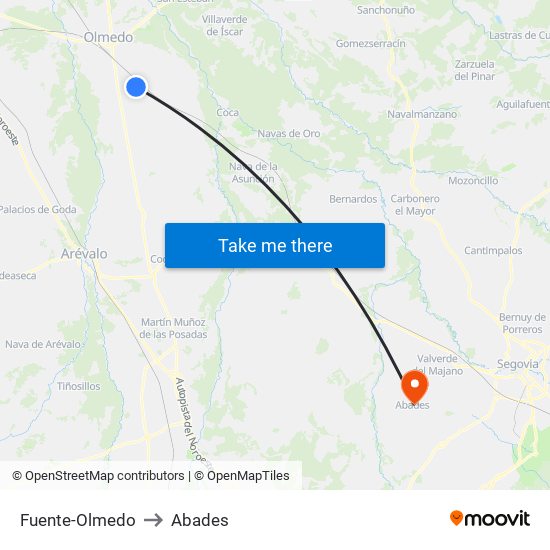 Fuente-Olmedo to Abades map