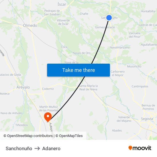 Sanchonuño to Adanero map