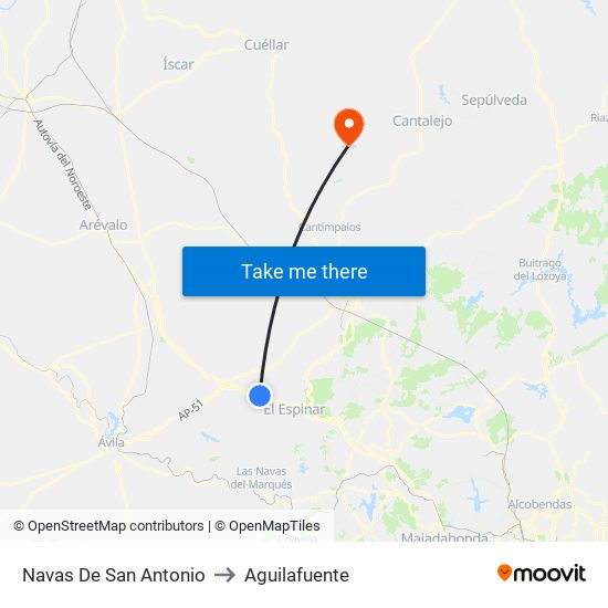 Navas De San Antonio to Aguilafuente map