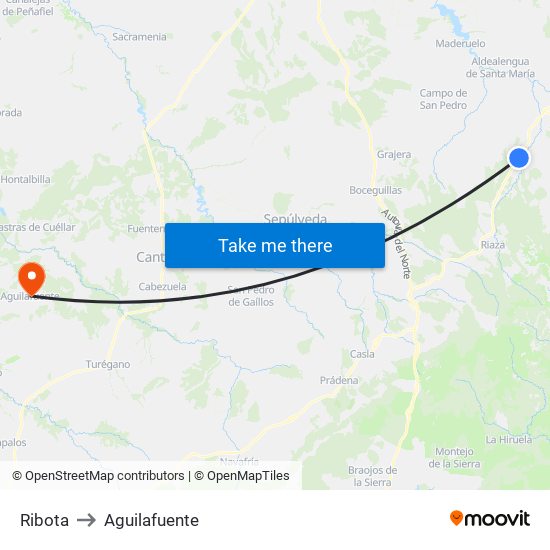 Ribota to Aguilafuente map
