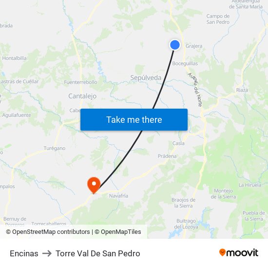 Encinas to Torre Val De San Pedro map