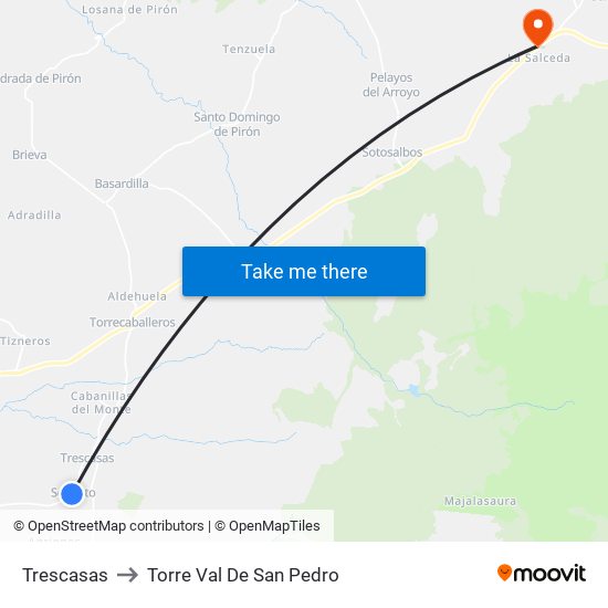 Trescasas to Torre Val De San Pedro map