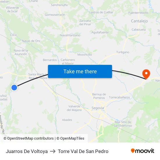 Juarros De Voltoya to Torre Val De San Pedro map
