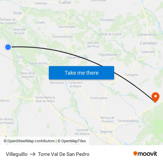 Villeguillo to Torre Val De San Pedro map