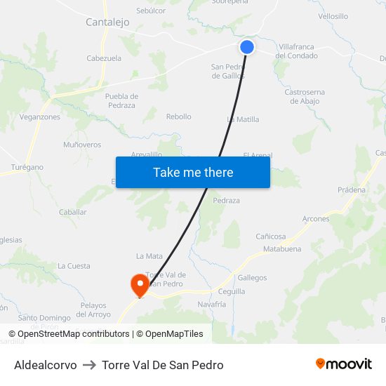 Aldealcorvo to Torre Val De San Pedro map