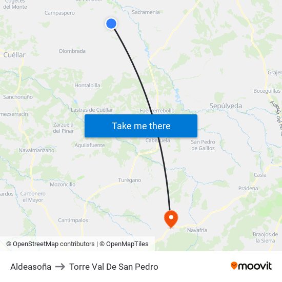 Aldeasoña to Torre Val De San Pedro map