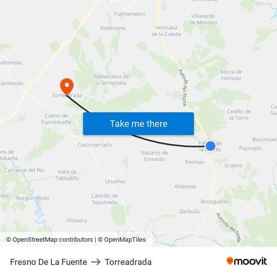 Fresno De La Fuente to Torreadrada map