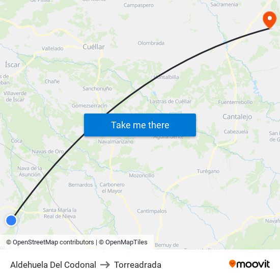 Aldehuela Del Codonal to Torreadrada map