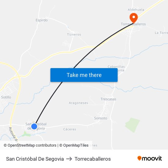 San Cristóbal De Segovia to Torrecaballeros map