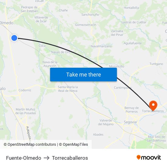 Fuente-Olmedo to Torrecaballeros map