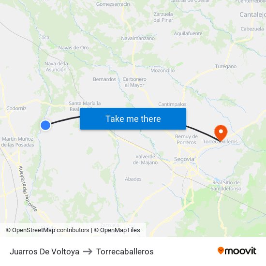 Juarros De Voltoya to Torrecaballeros map