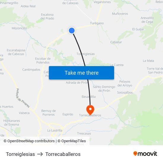 Torreiglesias to Torrecaballeros map