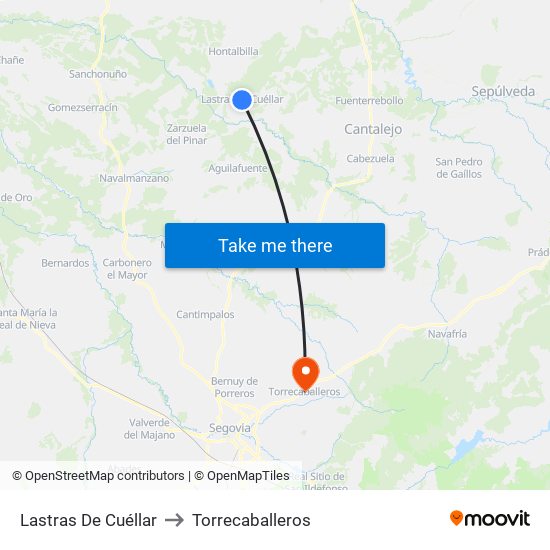 Lastras De Cuéllar to Torrecaballeros map