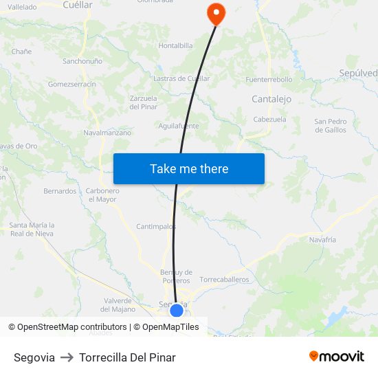 Segovia to Torrecilla Del Pinar map