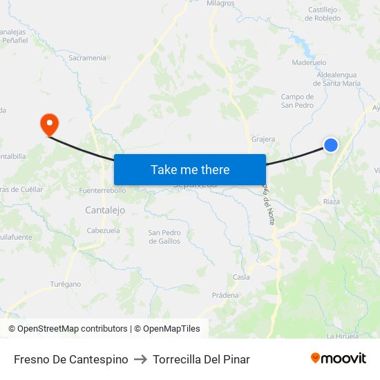 Fresno De Cantespino to Torrecilla Del Pinar map
