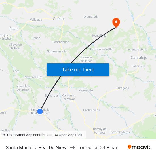 Santa María  La Real De Nieva to Torrecilla Del Pinar map