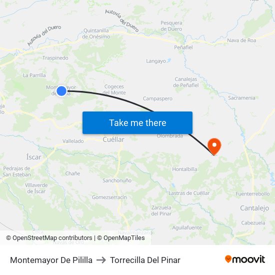 Montemayor De Pililla to Torrecilla Del Pinar map