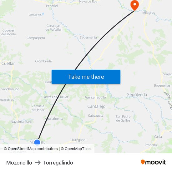 Mozoncillo to Torregalindo map