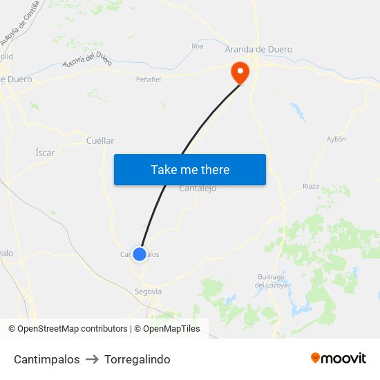 Cantimpalos to Torregalindo map