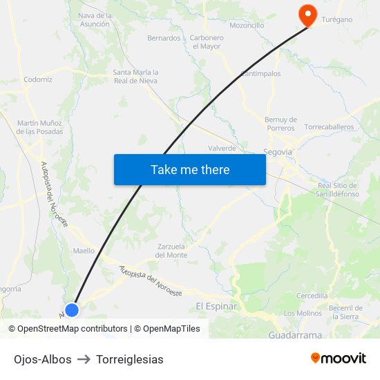 Ojos-Albos to Torreiglesias map