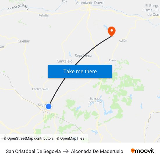 San Cristóbal De Segovia to Alconada De Maderuelo map