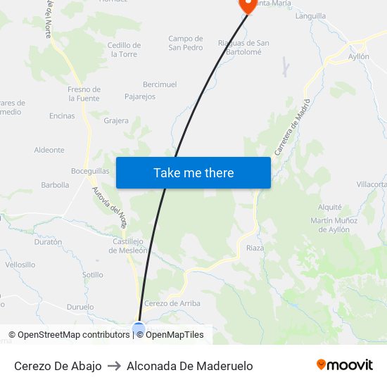 Cerezo De Abajo to Alconada De Maderuelo map