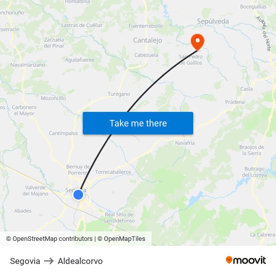 Segovia to Aldealcorvo map