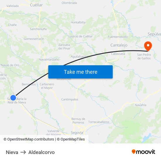 Nieva to Aldealcorvo map
