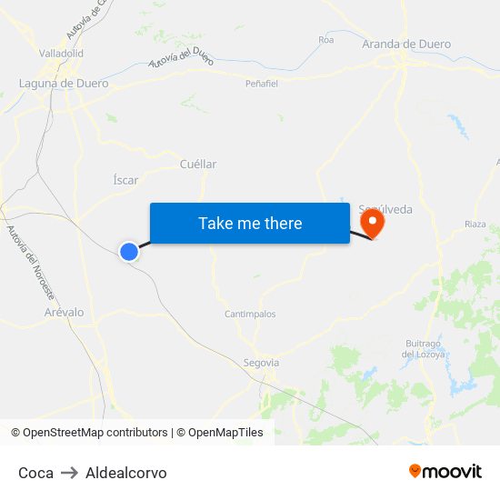 Coca to Aldealcorvo map