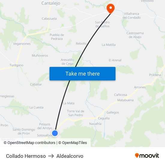 Collado Hermoso to Aldealcorvo map