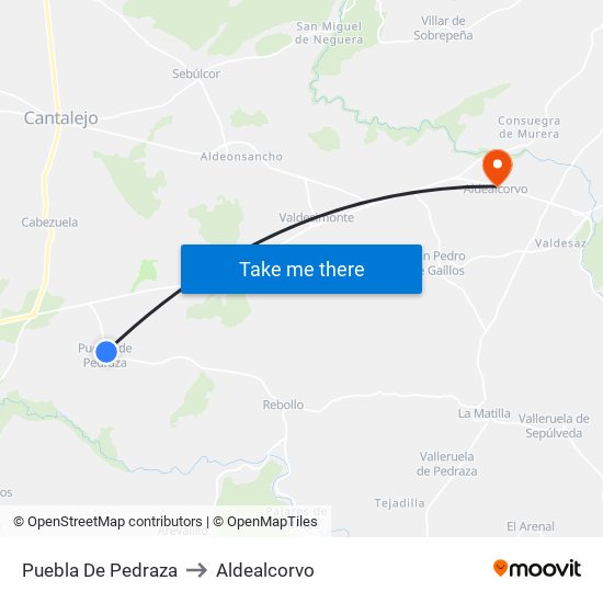 Puebla De Pedraza to Aldealcorvo map