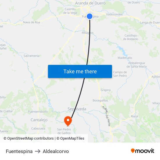 Fuentespina to Aldealcorvo map