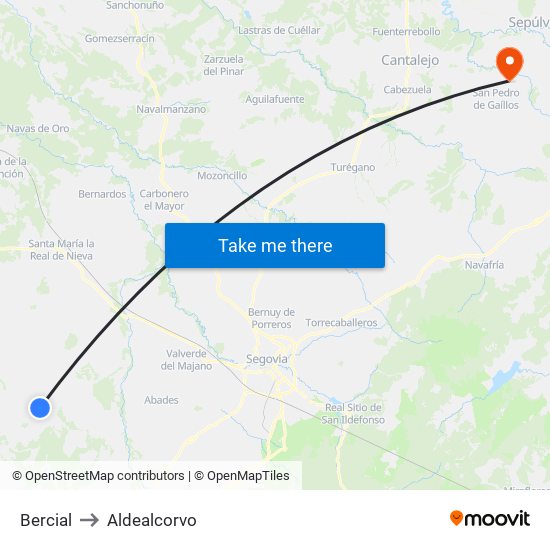 Bercial to Aldealcorvo map