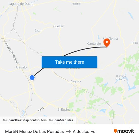 Martí­N Muñoz De Las Posadas to Aldealcorvo map