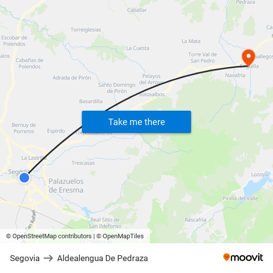 Segovia to Aldealengua De Pedraza map