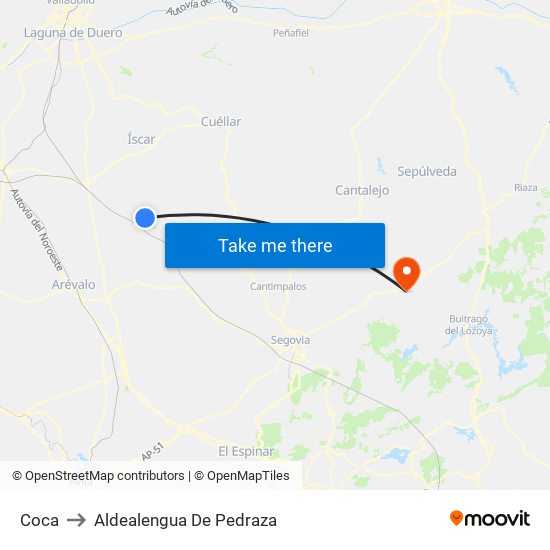 Coca to Aldealengua De Pedraza map