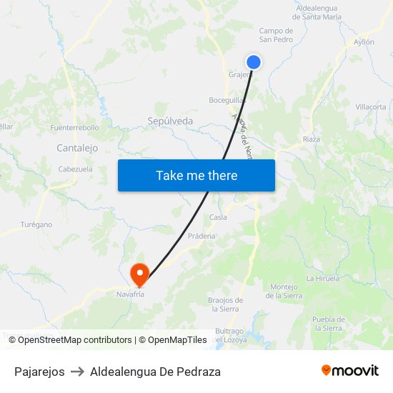 Pajarejos to Aldealengua De Pedraza map