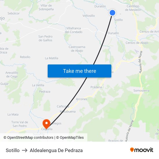 Sotillo to Aldealengua De Pedraza map