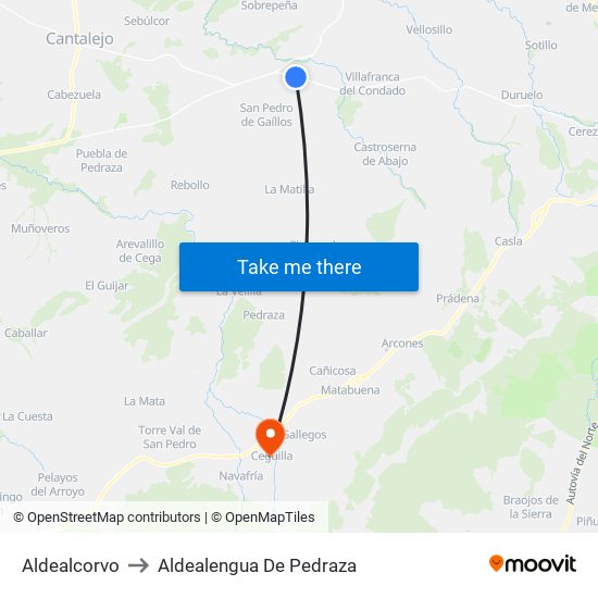 Aldealcorvo to Aldealengua De Pedraza map