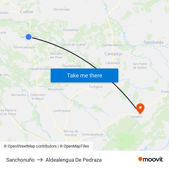 Sanchonuño to Aldealengua De Pedraza map