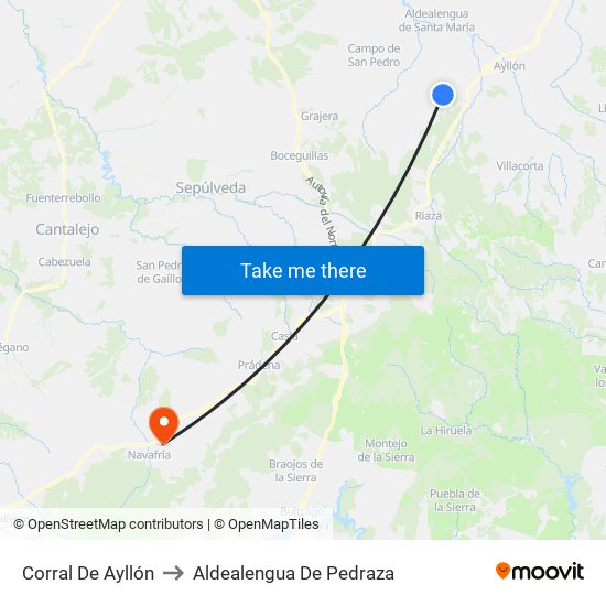Corral De Ayllón to Aldealengua De Pedraza map