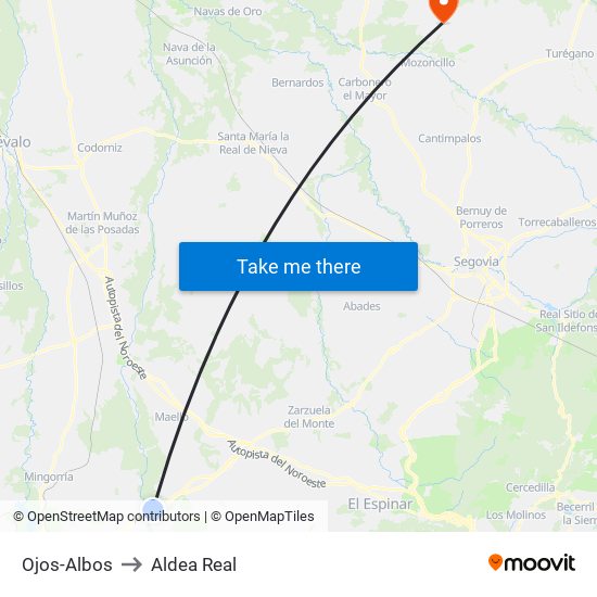 Ojos-Albos to Aldea Real map