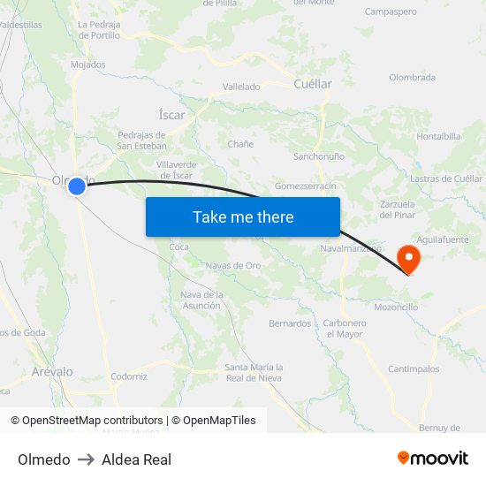 Olmedo to Aldea Real map