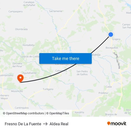 Fresno De La Fuente to Aldea Real map