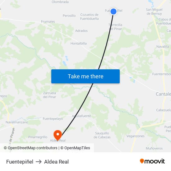 Fuentepiñel to Aldea Real map