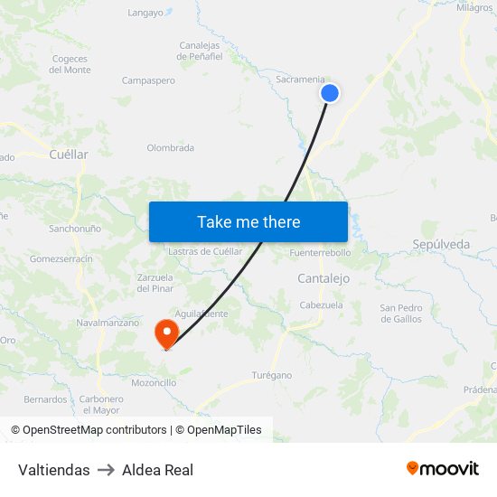 Valtiendas to Aldea Real map