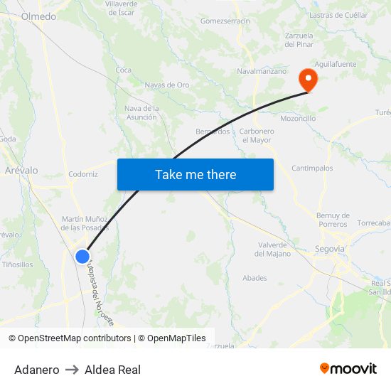 Adanero to Aldea Real map