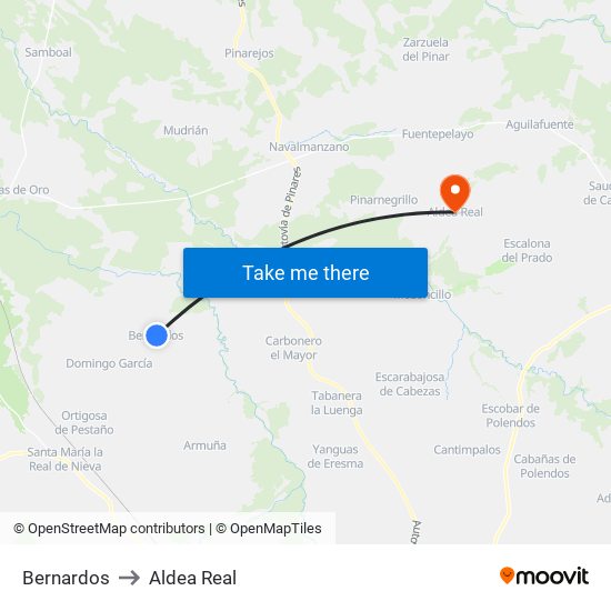 Bernardos to Aldea Real map